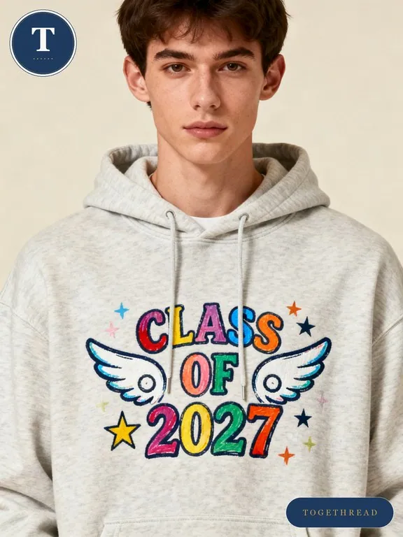 Close view of a heavyweight custom school hoodie